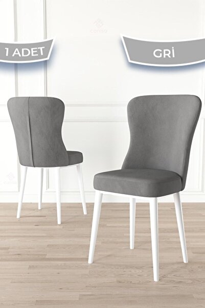 Canisa Tita Serisi 1 Adet Gri Mutfak Sandalyesi Metal Beyaz Ayaklı 1. Sınıf B...