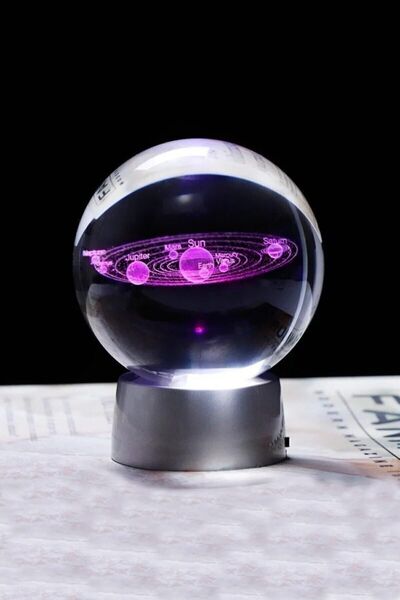 Genel Markalar Dekoratif Mini Gece Lambası Samanyolu Ay Gezegen Işıklı Cam Küre, Işıklı Kristal Top 6 Cm Çapında