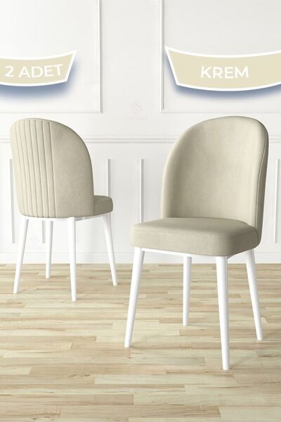 Canisa Aste Serisi 2 Adet Krem Yemek Odası Sandalyesi Metal Beyaz Iskeletli 1...