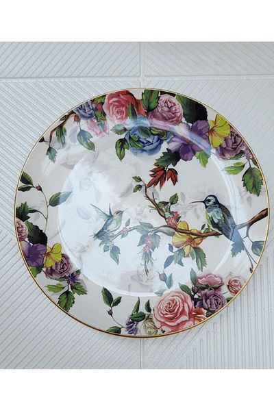 umut züccaciye Luxury Ceramic Flore Patterned Plate Set for 6 People