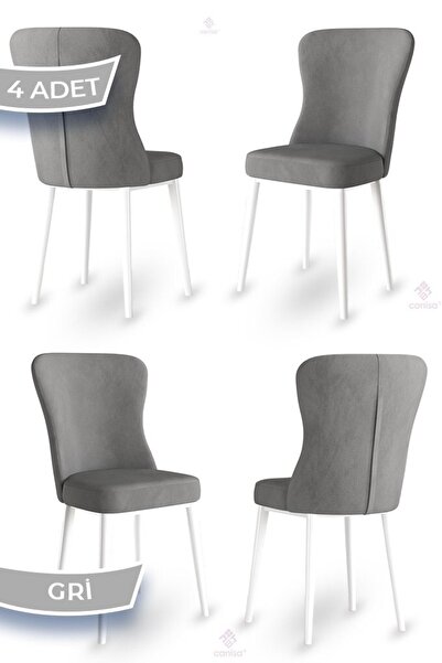 Canisa Tita Serisi 4 Adet Gri Yemek Odası Sandalyesi Metal Beyaz Ayaklı 1. Sı...