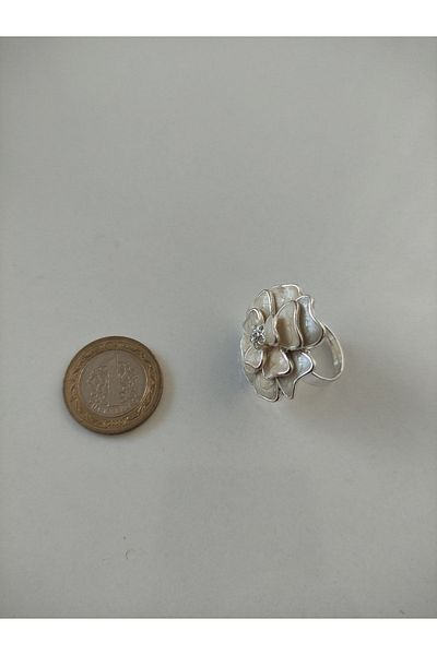 Hediye ve Takı Atölyesi Accessory Ring Cream Color Pearlescent Look Stoned Adjustable Size