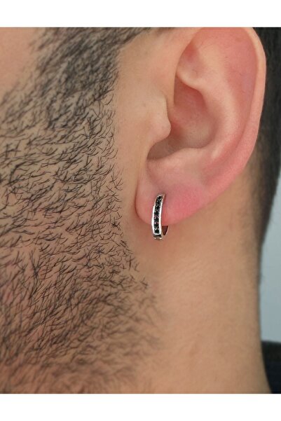 Sirius Pırlanta Siyah Pırlanta Taşlı Halka Erkek Küpesi