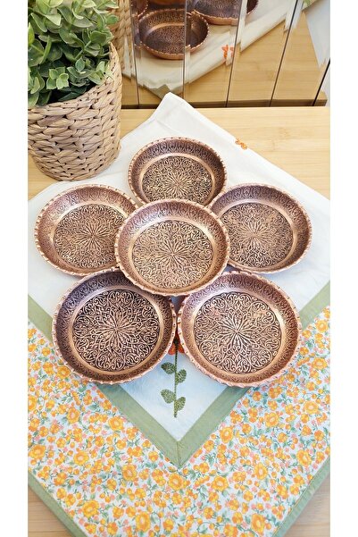 KAGE DESING Desenli 6'lı Çerezlik Kalın Bakır 12 cm Çap