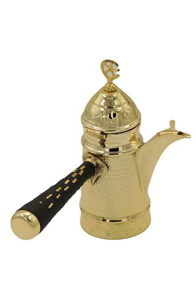 ANTEPSEPETİ Yellow Copper Forged Embroidered Mirra Coffee Pot 18 CM