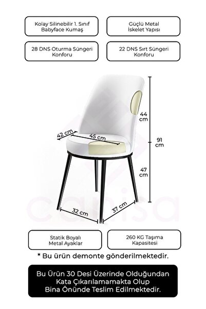 Canisa Jaxe Serisi 2 Adet Cappucino Mutfak Sandalyesi Metal Kahverengi Iskelet 1. Sınıf Babyface Kumaş