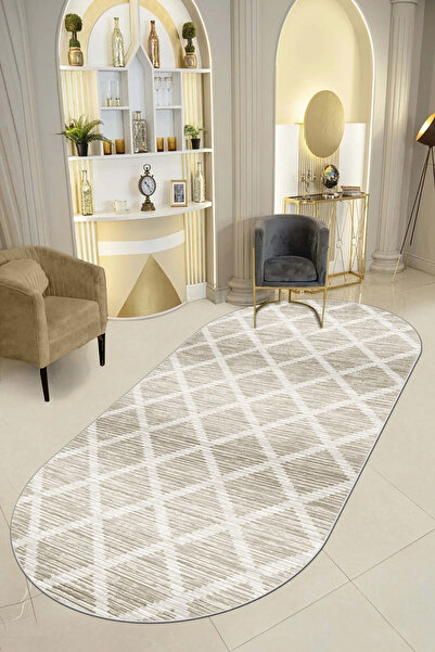 Halise Home Kaymaz Tabanlı Yıkanabilir Baskılı  Halı Yolluk Koridor Halısı