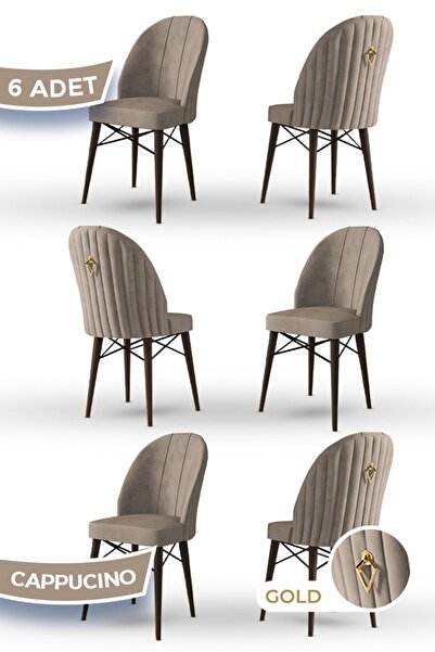 Canisa Ritim Serisi, 1.sınıf Babyface Kumaş, 6 Adet Cappucino Sandalye, Ceviz...