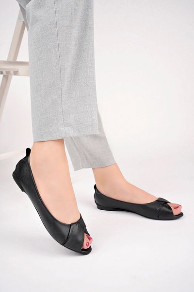 Deripabuc Genuine Leather Black Women's Leather Ballerinas Dp58-6069