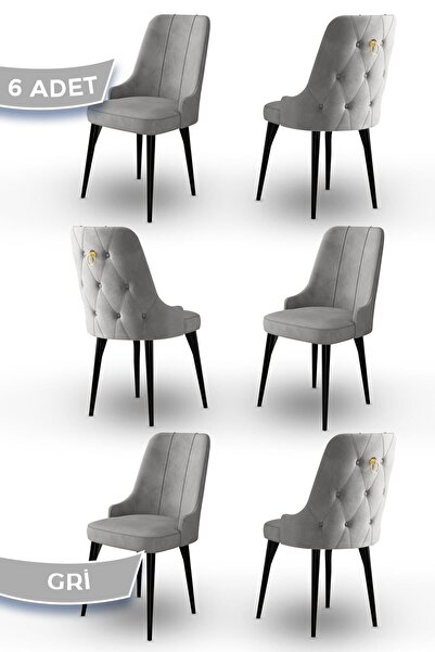 Canisa Concept Enoa Serisi 6 Adet Gri Babyface Kumaş Sandalye Siyah Ayaklı