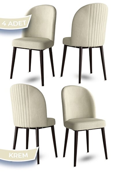Canisa Aste Serisi 4 Adet Krem Mutfak Sandalyesi Metal Kahve Iskeletli 1. Sın...