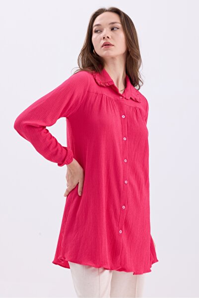 MD trend Baby Collar Gather Detailed Oversize Women's Aerobin Tunic Shirt