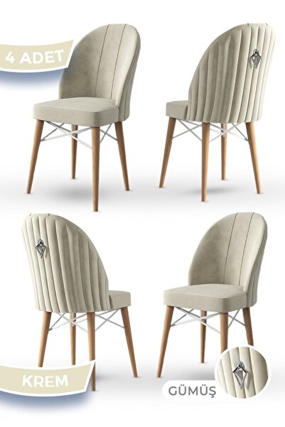 Canisa Ritim Serisi 4 Adet Krem Sandalye 1.sınıf Babyface Ithal Kumaş Doğal A...