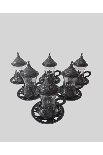 kapadokyahediyelik Osmanlı Motifli 6 Kişilik 30 Parça Çay Bardağı Takımı Eskitme Kalaylı Renk