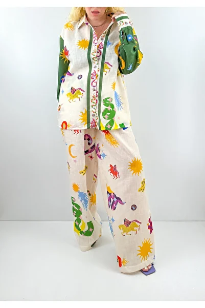Modaonna Custom Print Linen Shirt Pants Set