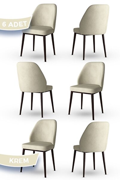 Canisa Tura Serisi 6 Adet Krem Yemek Odası Sandalyesi Metal Kahve Ayaklı 1. S...