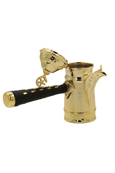 ANTEPSEPETİ Yellow Copper Forged Embroidered 3-Piece Mirra Coffee Pot Set