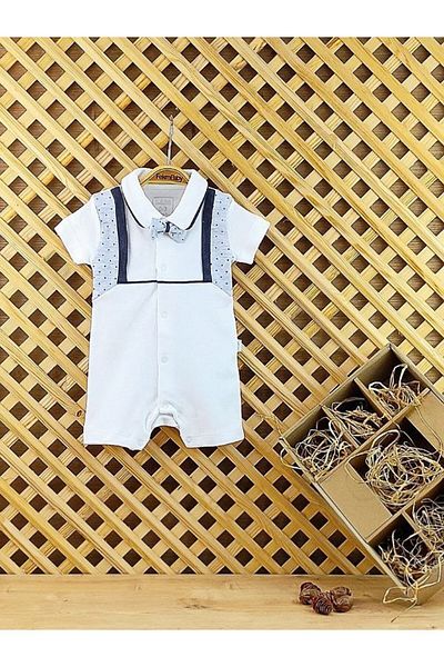 FEKRA BABY Baby Boy Polo Collar Bow Detailed Shorts Jumpsuit