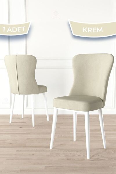 Canisa Tita Serisi 1 Adet Krem Yemek Odası Sandalyesi Metal Beyaz Ayaklı 1. S...