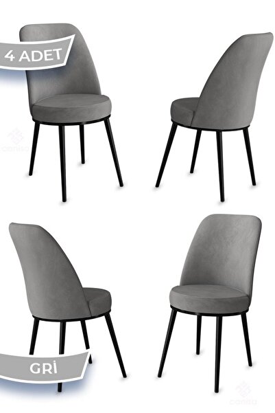 Canisa Jaxe Serisi 4 Adet Gri Yemek Odası Sandalyesi Metal Siyah Iskeletli 1....