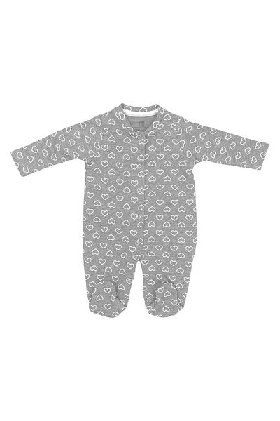 Biorganic Gray Patterned Baby Girl Long Sleeve Jumpsuit with Booties