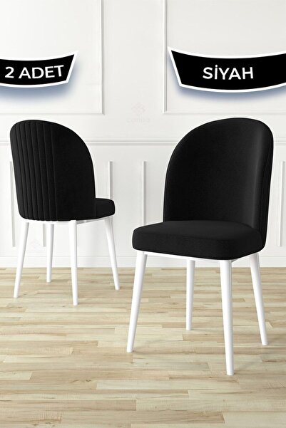 Canisa Aste Serisi 2 Adet Siyah Yemek Odası Sandalyesi Metal Beyaz Iskeletli ...