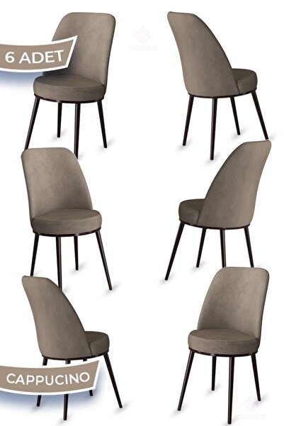 Canisa Jaxe Serisi 6 Adet Cappucino Yemek Odası Sandalyesi Metal Kahverengi I...