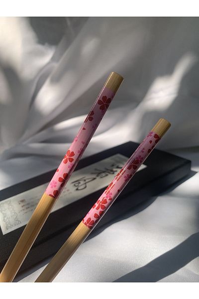 Tam Seramik Japanese Bamboo Chopstick Pink Floral Pattern 1 Pair