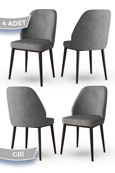 Canisa Tura Serisi 4 Adet Gri Mutfak Sandalyesi Metal Kahve Ayaklı 1. Sınıf B...