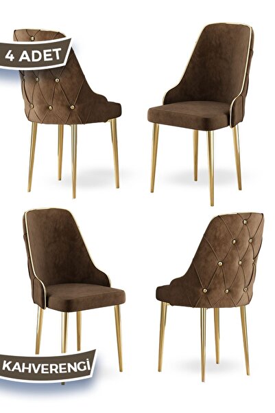 Canisa Krax Serisi, 1.sınıf Babyface Kumaş Mutfak Sandalyesi, Gold Metal Ayak...