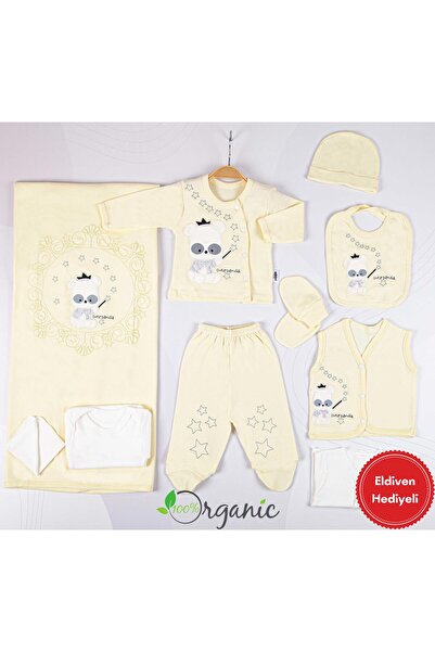 Miniel طقم خروج من المستشفى مكون من 10 قطع مطرز بنجوم الباندا للجنسين - أصفر