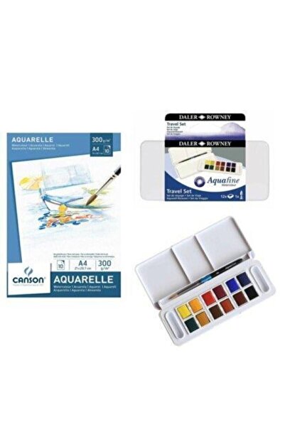 Daler Rowney Aquafine Travel Set 12 Renk Sulu Boya Canson 300 gr A4 Suluboya ...
