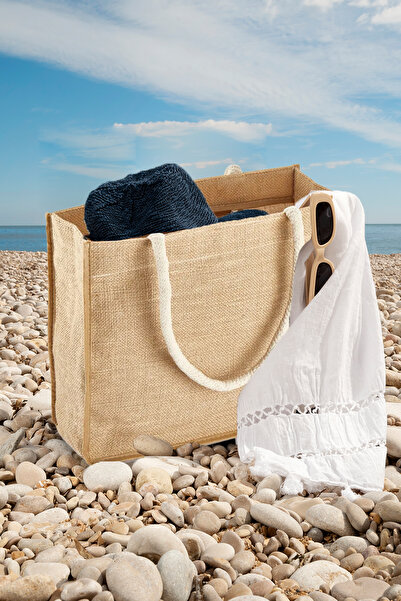 Gizemli Home Brown Straw Round Rope Strap Beach Bag