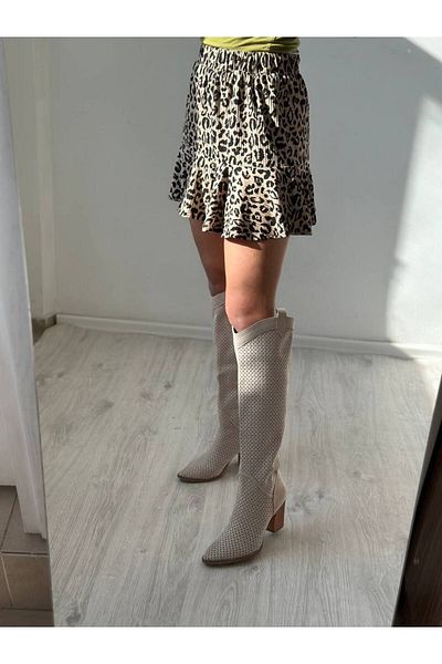 SHOEBOURNE Cizme lungi de vară din piele intoarsa taiate cu laser
