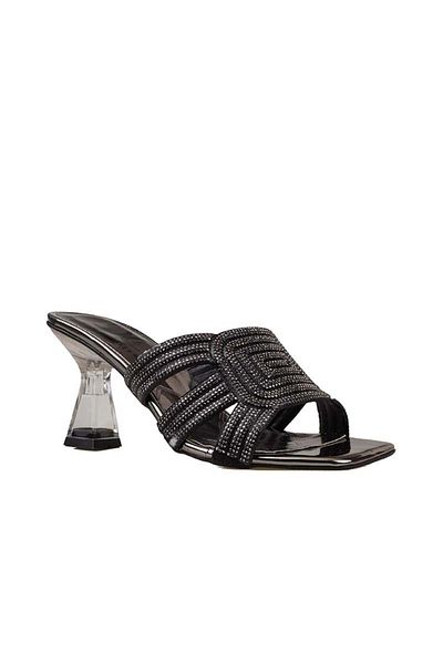 Trend Adımlar Platinum Stone Embroidered Transparent Heel Women's Classic Slippers