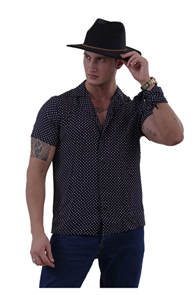 Exve Exclusive Тъмносиня ежедневна риза с къс ръкав и бял принт на точки, голям размер