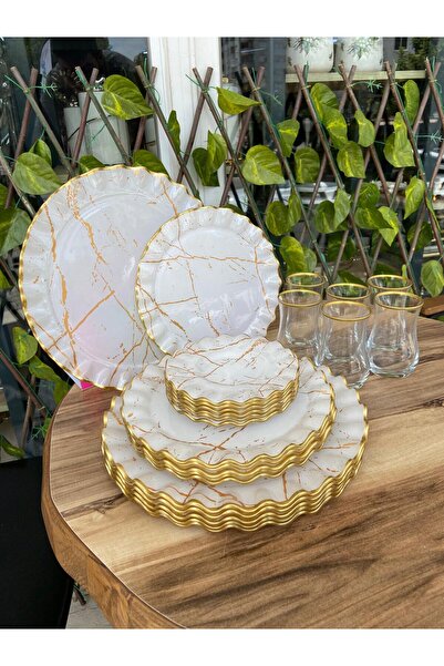 GÜRCÜGLASS BEYAZ MERMER 24 PRÇ KAHVALTI SETİ