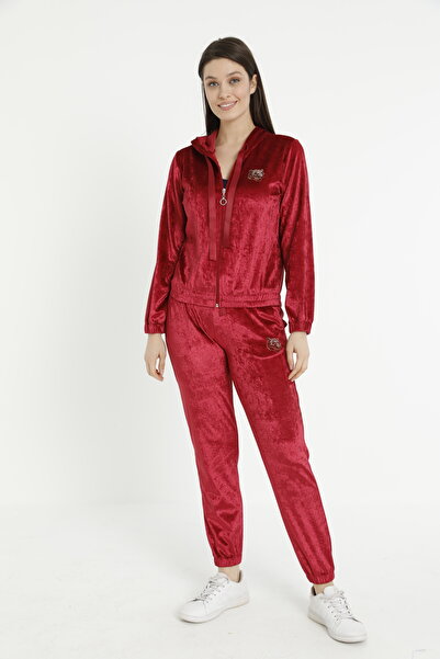 Miss Dünya Lissa Velvet Colored Women's Tracksuit Set - Hooded and Undershirt
