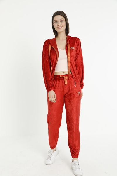 Miss Dünya Lissa Velvet Colored Women's Tracksuit Set - Hooded and Undershirt