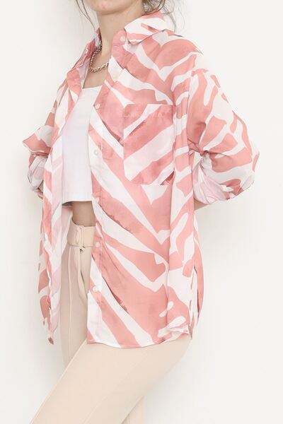 VELİZADE Pink Ethnic Patterned Viscose Shirt - Regular Fit, Long Sleeve, Over...