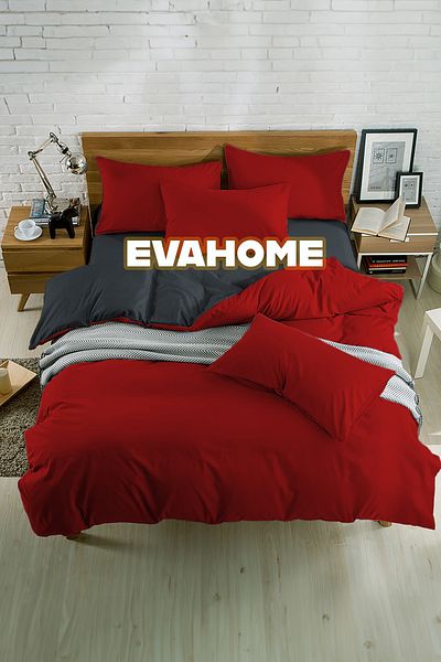 EVA Red-Anthracite Colored Single Double Sided Cotton Luxury Duvet Cover Set