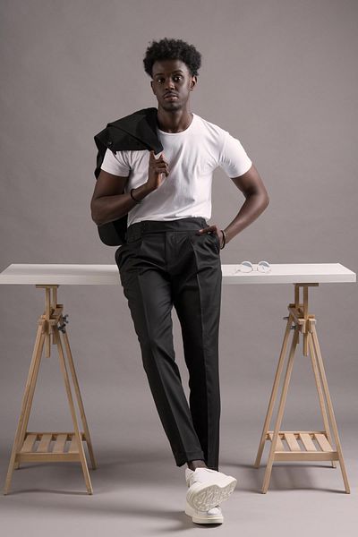 Carutte Κοστούμι παντελονιού με μυτερό γιακά Slimfit - Τσάντα Τσέπη Απλό Ύφασμα