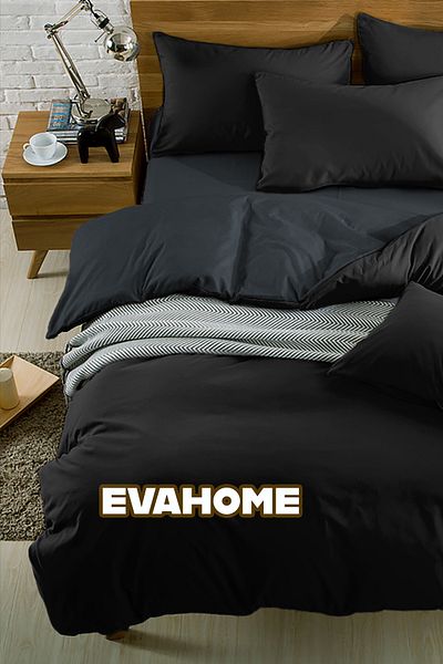 EVA Black-Anthracite Colored Single Double Sided Cotton Luxury Duvet Cover Set