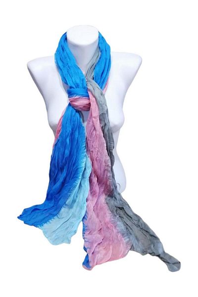 ByEnBi Batik Colored Shawl Hand Painted Light Blue Blue Pink Gray