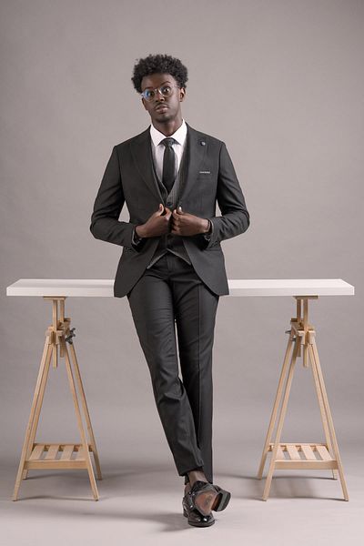 Carutte Pointed Collar Slimfit Vest and Combination Suit - Double Pleated Textured Fabric
