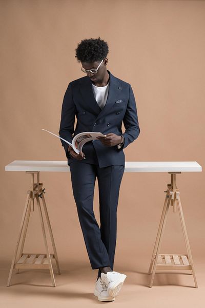 Carutte Pointed Collar Slimfit Double-breasted Suit - Double Pleated Texture
