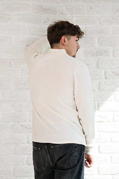 San&Fa Knitted Pattern Buttoned Polo Collar Regular Fit Men's Knitwear Sweater