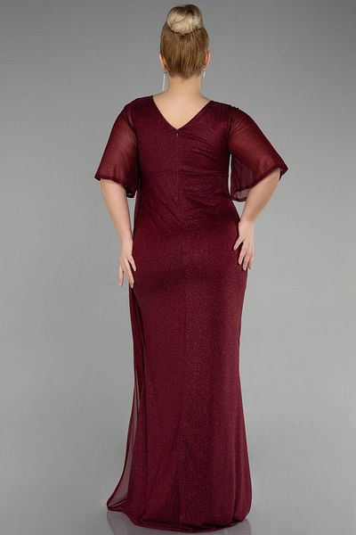 Efelif Short Sleeve Slit Long Glitter Plus Size Evening Dress ABU39821