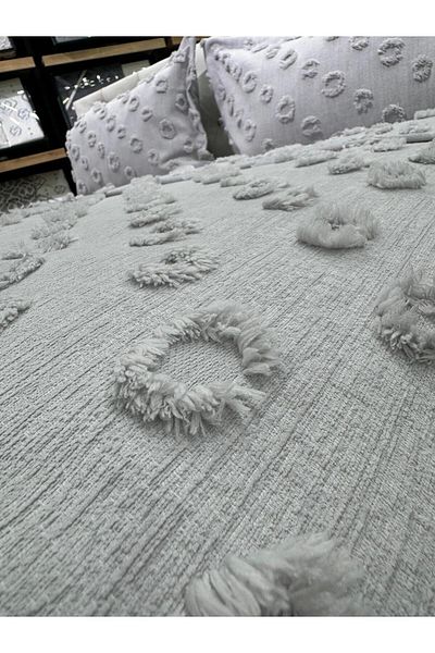 ÇAPAEV King Size Bedspread with Double Tassels and Pompoms - Hayal Chenille