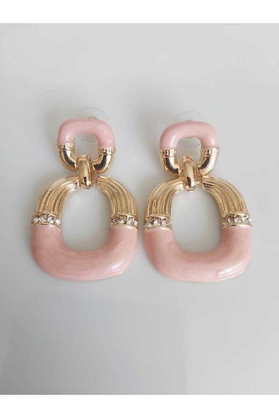 DEVİ fashion Square Hoop Earrings - Pink Enamel